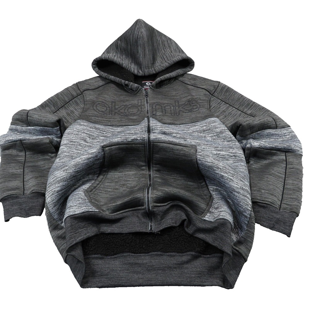 Akademiks Hoodie Mens XL VTG Y2K Full Zip Sherpa Fleece Lined Gray Skater Grunge
